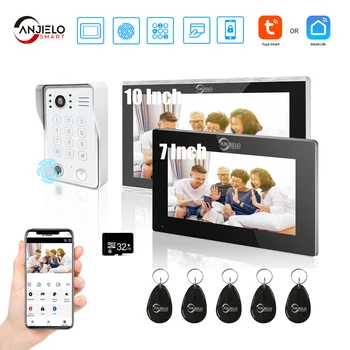 Tuya 7 Inch Video Intercom Doorphone Touch Screen with Wired Doorbell 1080P 148° APP Password Fingerprint Card Swipe Monitor 1