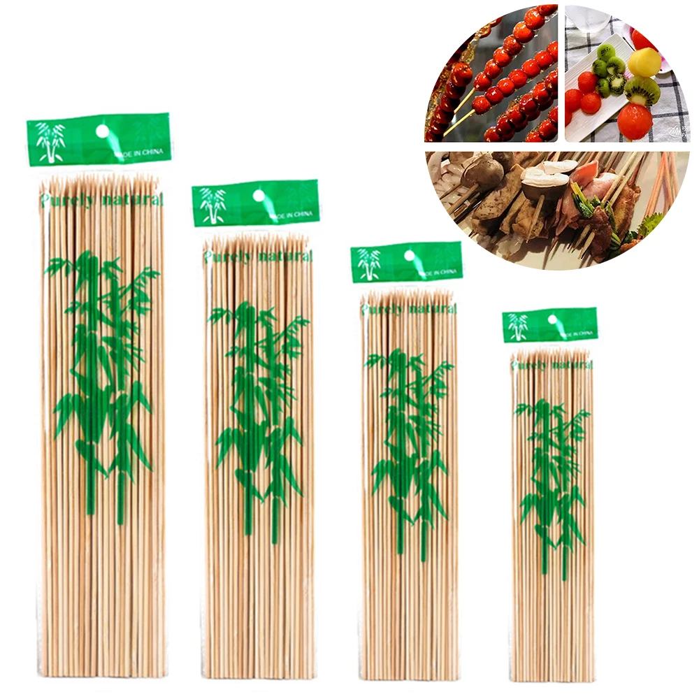 15/20/25/30cm Bamboo Skewer Sticks Food Grade Bamboo Stick for Kitchen Barbecue Fruit Fried Disposable Nature Wood Long Stick barbecue skewers bbq grilling accessories