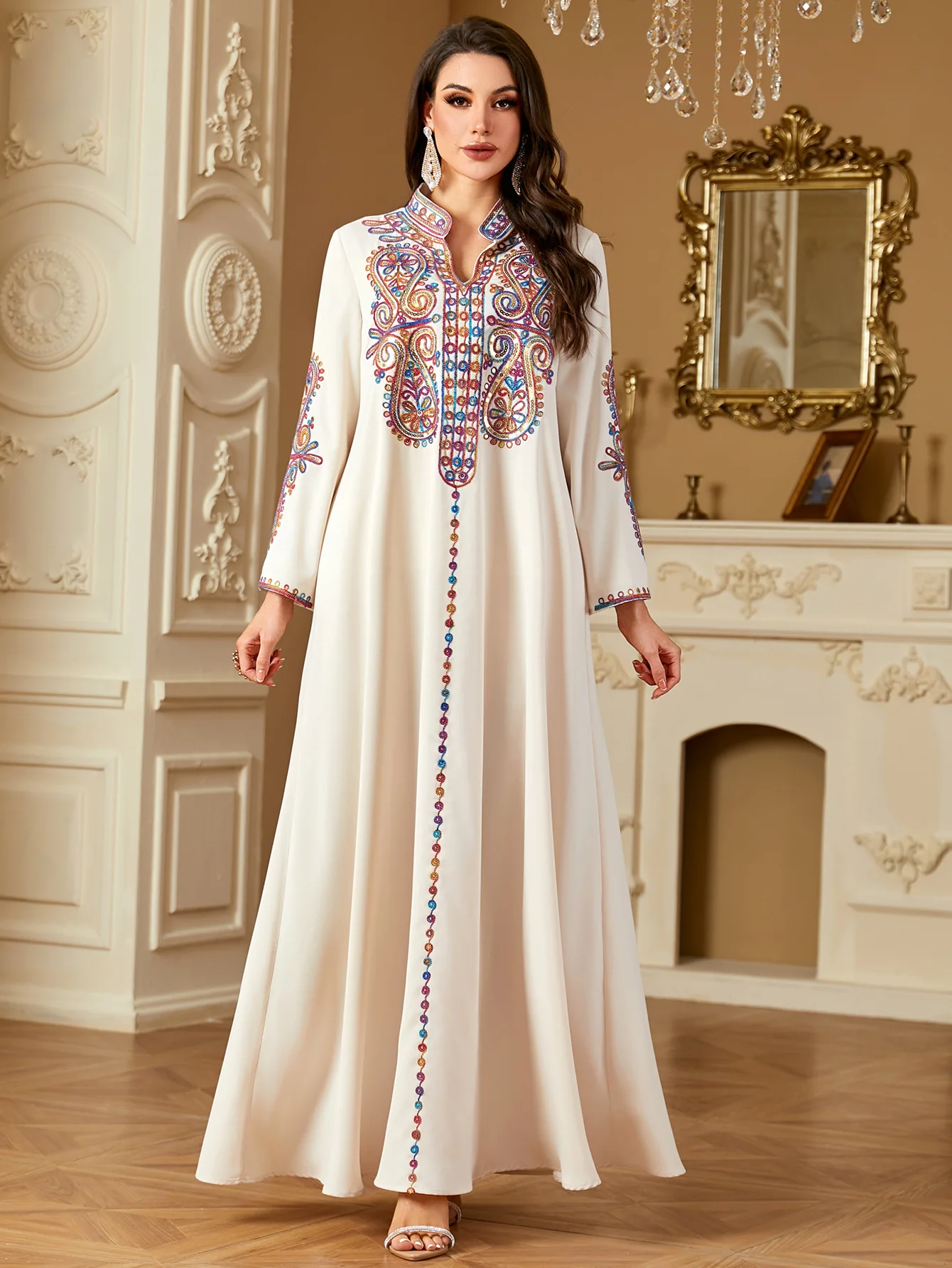 Islamic holiday dress for women, embroidered abaya for parties, caftan robe, jellabiya, Islamic caftan, vestidos largos.