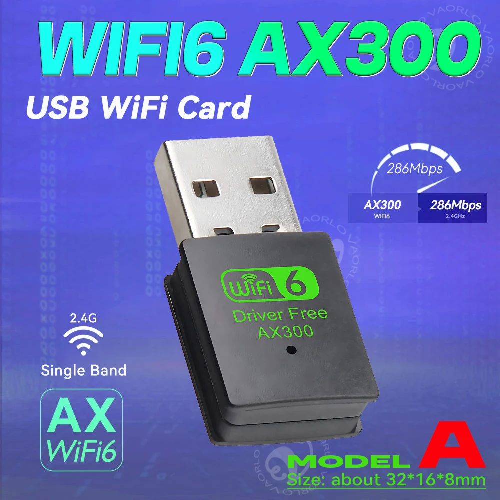 VAORLO WIFI 6 USB Adapter AX300 Network Card Mini USB Dongle 2.4GHz 802.11AX Wireless Dongle Receiver For Win 7/10/11 Drive Free