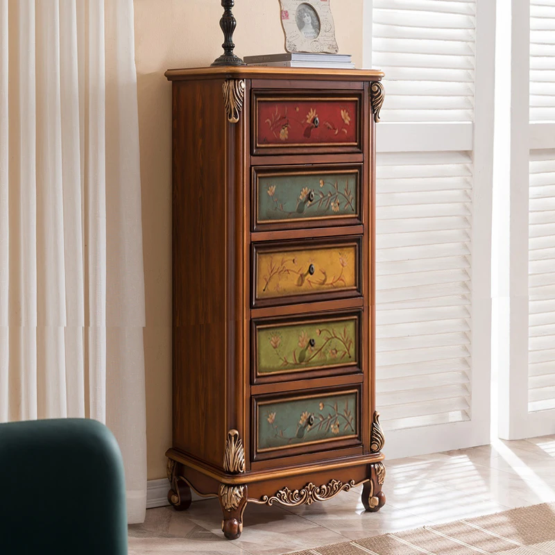 

European-Style Solid Wood High Four Chest of Drawers Kitchen Painted American Painted High Vertical Cabinet Storage