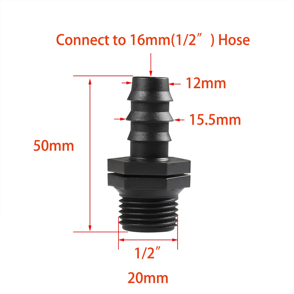 1/2 3/4 Female Male Thread To 1/2 3/4 1 Inch Hose Connector 16mm 20mm 25mm Plastic Hose Fitting Irrigation Pipe Fitt hose connector