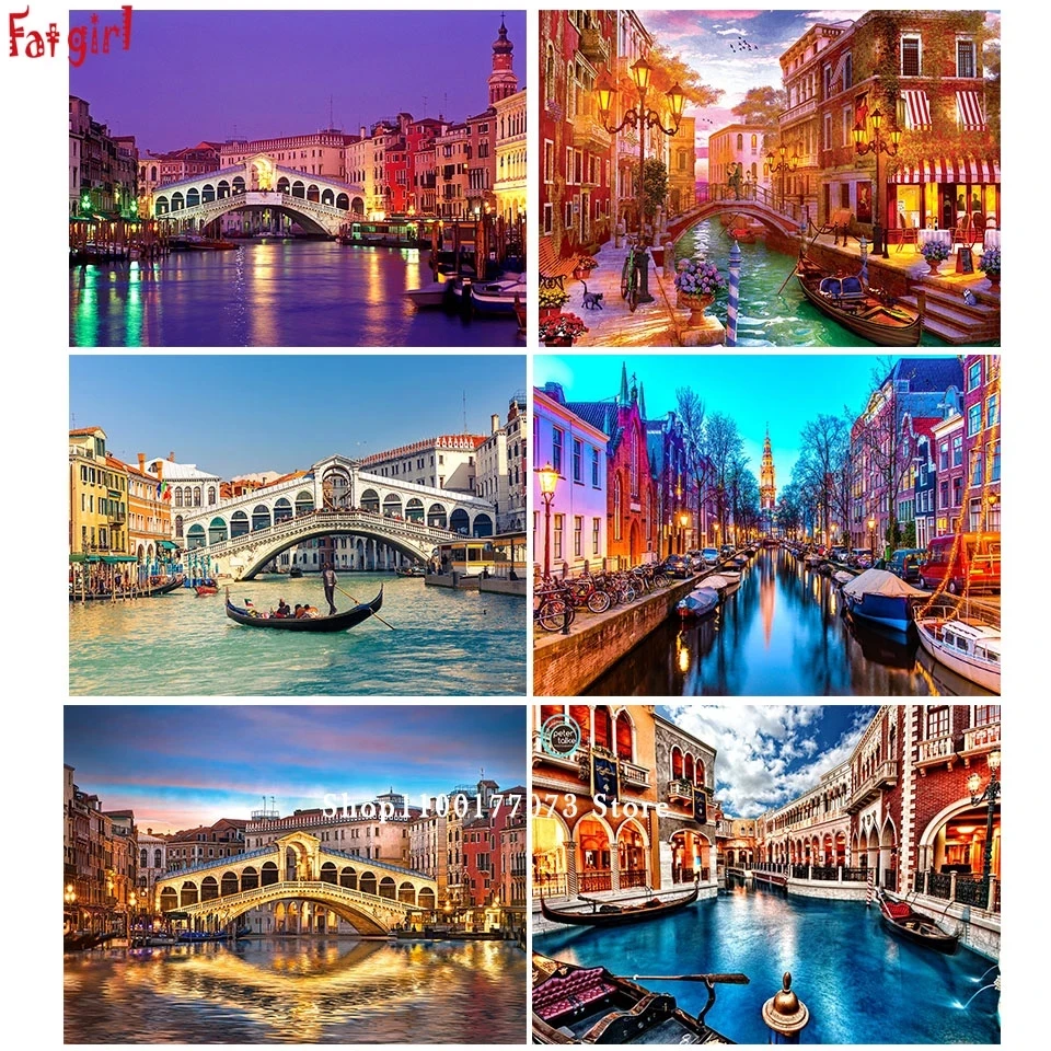 DIY 5D Diamond Painting Cross Stitch Kit Rialto Bridge in Venice Italy Full Drill Square Embroidery Mosaic Art Rhinestones Gift