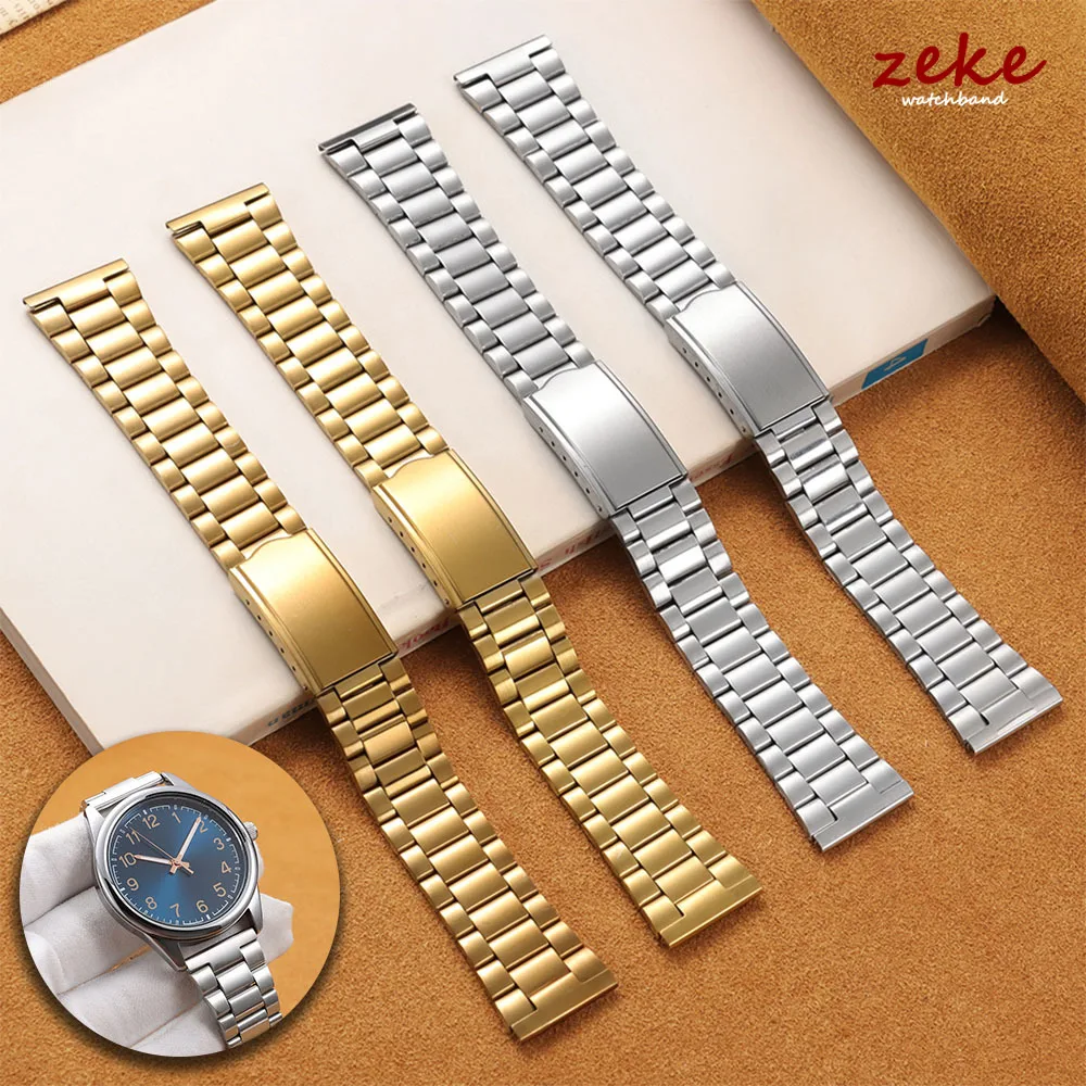 Elegant Silver Gold Stainless Steel Watch Band with Folding Buckle - Universal Metal Bracelet