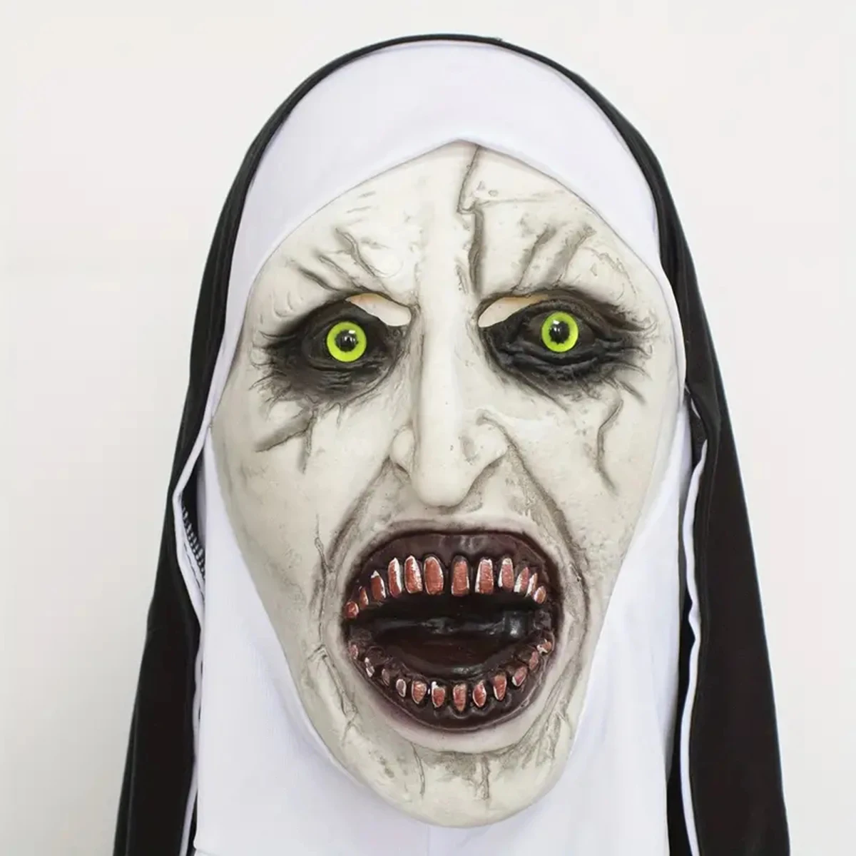 Horror The Nun Mask Cosplay Scary Bloody Demon Ghost Face Latex Masks With Headscarf Halloween Party Costume Props Deluxe