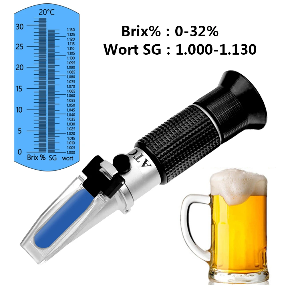 Beer Wort Refractometer Specific Gravity 1.000-1.130 Handheld 0-32% Brix Sugar Concentration Meter Brewing Tester Densimete