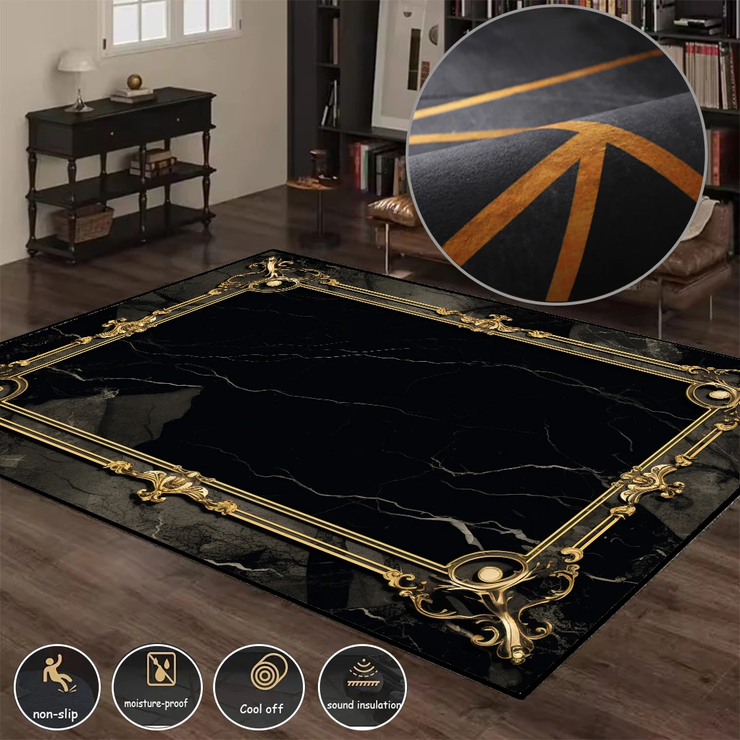 

European High-grade Hall Non-slip Machine Washable Mat Large Bookshelf Side Living Room Rug Black Decoration Carpets for Bedroom