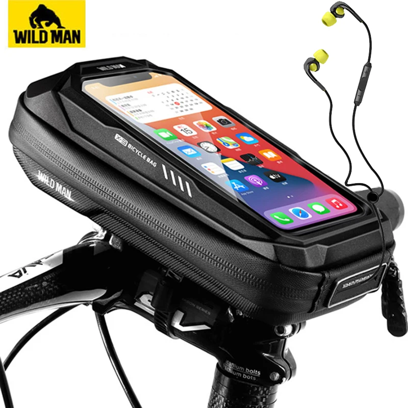 WILD MAN Hard Shell Bicycle Bag Reflective Rainproof Touch Screen Mobile Phone Case Bag Bike Top Tube Bike Accessories bicycle bag