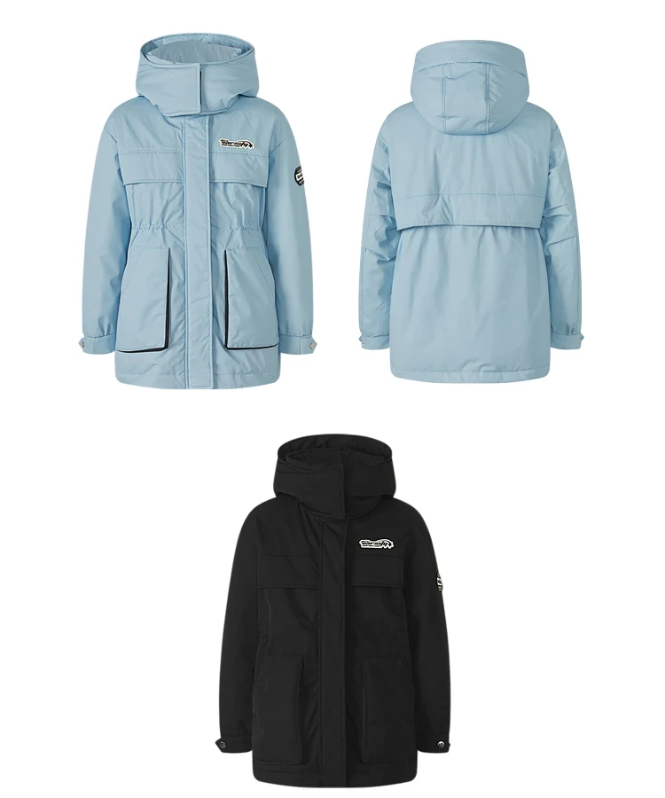 Metersbonwe Women's Jacket Puffer 90 White Duck Down Waist Drawstring Cargo Jackets Hooded Thickened Sporty Warm Wear Winter
