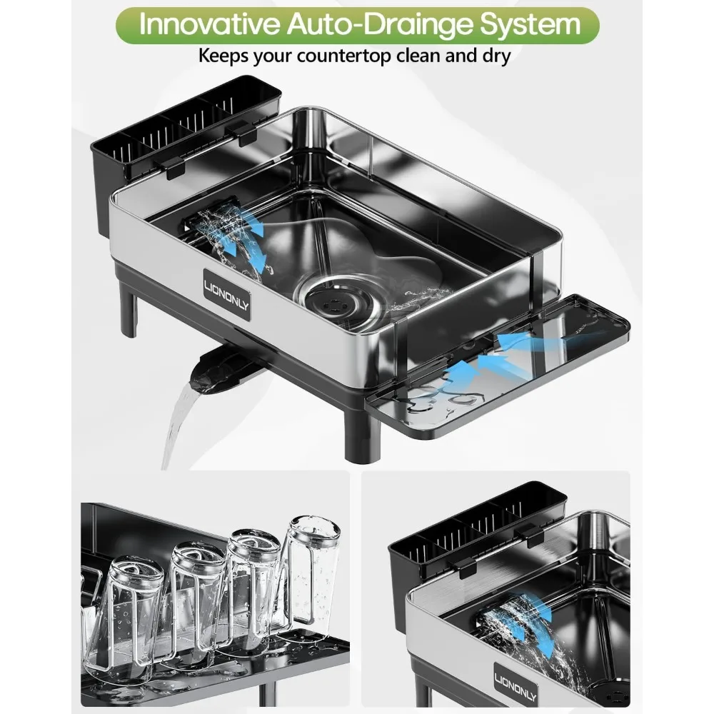 Dish Drying Rack, Premium 304 Stainless Steel Dish Racks for Kitchen Counter, Drainer & Drainboard Set with Adjustable Spout 4