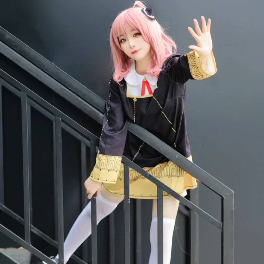 Anya Forger Inspired Cosplay Costume for Kids - Cute Black Dress with Wig for Halloween and Parties