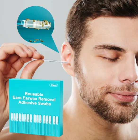 24Pcs/box Disposable Sticky Ear Swabs Pick Reusable Ear Cleaner Soft Silicone Wax Removal Tool For Olders Adult Kid