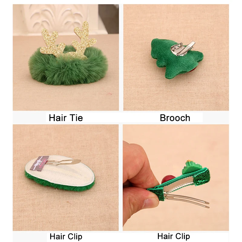 Christmas Hair Accessories Santa Claus Hair Clips Ties Brooch Kit Christmas Party Decoration New Year Kids Girls Gift Xmas Tree