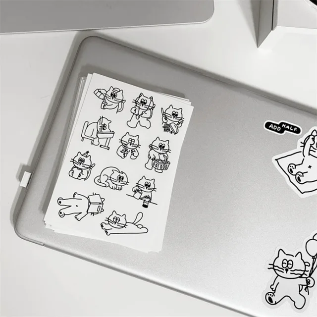 Koreai Ins Egyszerű Stroke Francia Macska Napi Rajzfilm Nélküli Matrica Diy Scrapbooking Folyóirat Kollázs Telefon Dekoráció - Image 4