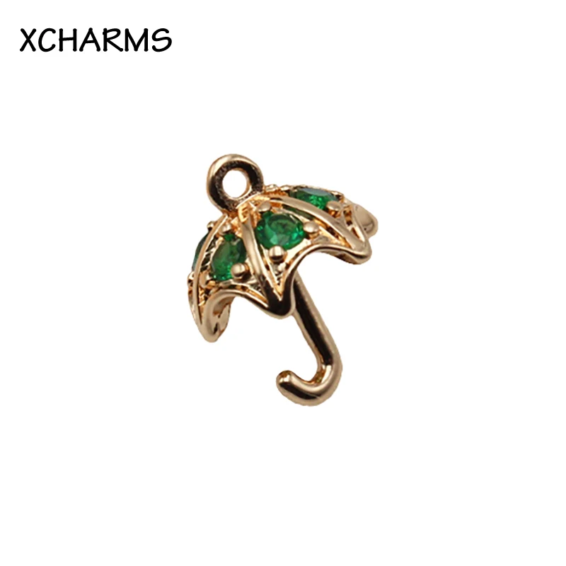 

11*8mm High Quality Brass Metal 14k Gold Plated Small Zircon Umbrella Pendant Charms For Bracelets Necklace Jewelry Making