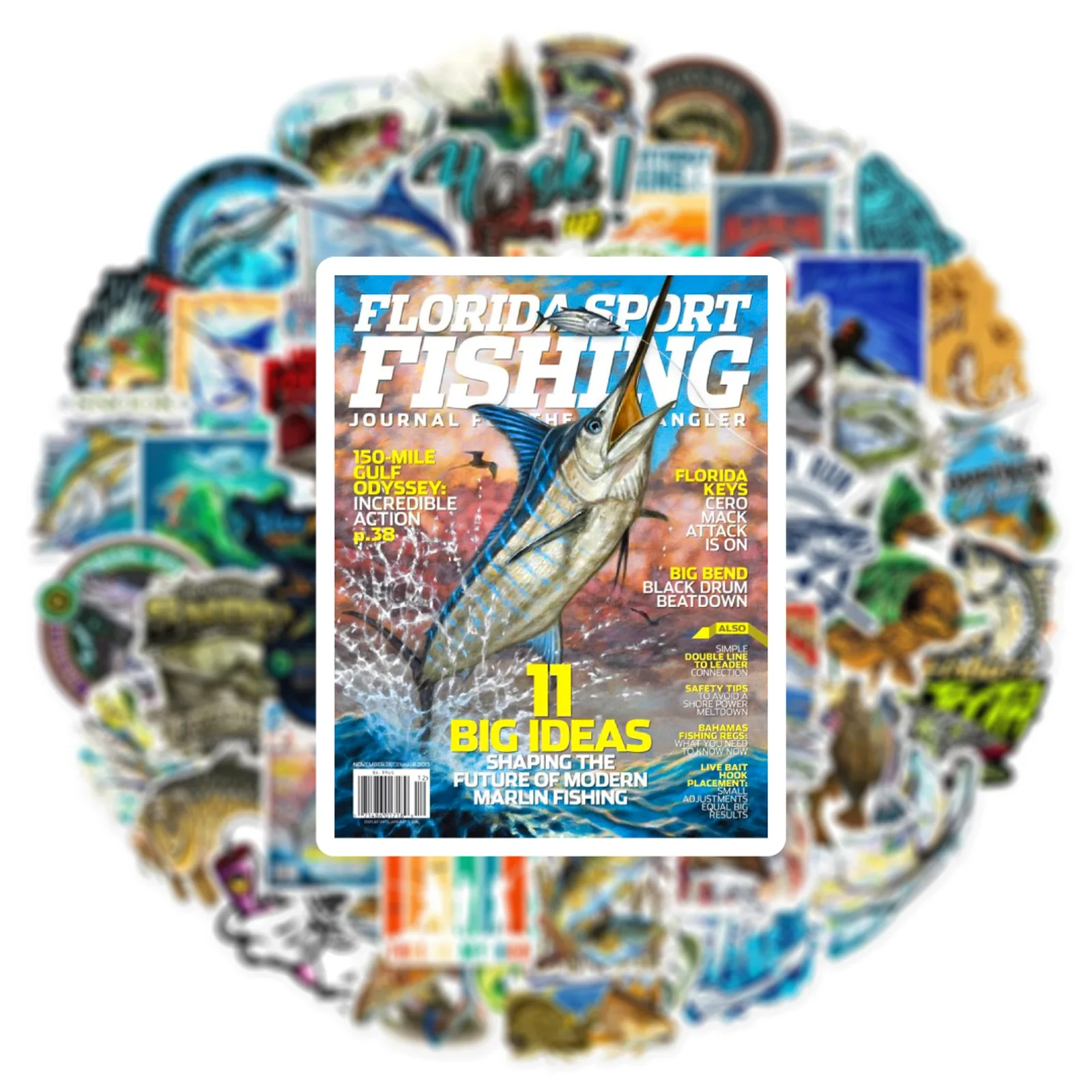 50pcs Outdoor Fishing Logo Stickers Decals Decoration Scrapbook Suitcase Luggage Motorcycles Bike Waterproof Graffiti Sticker 5