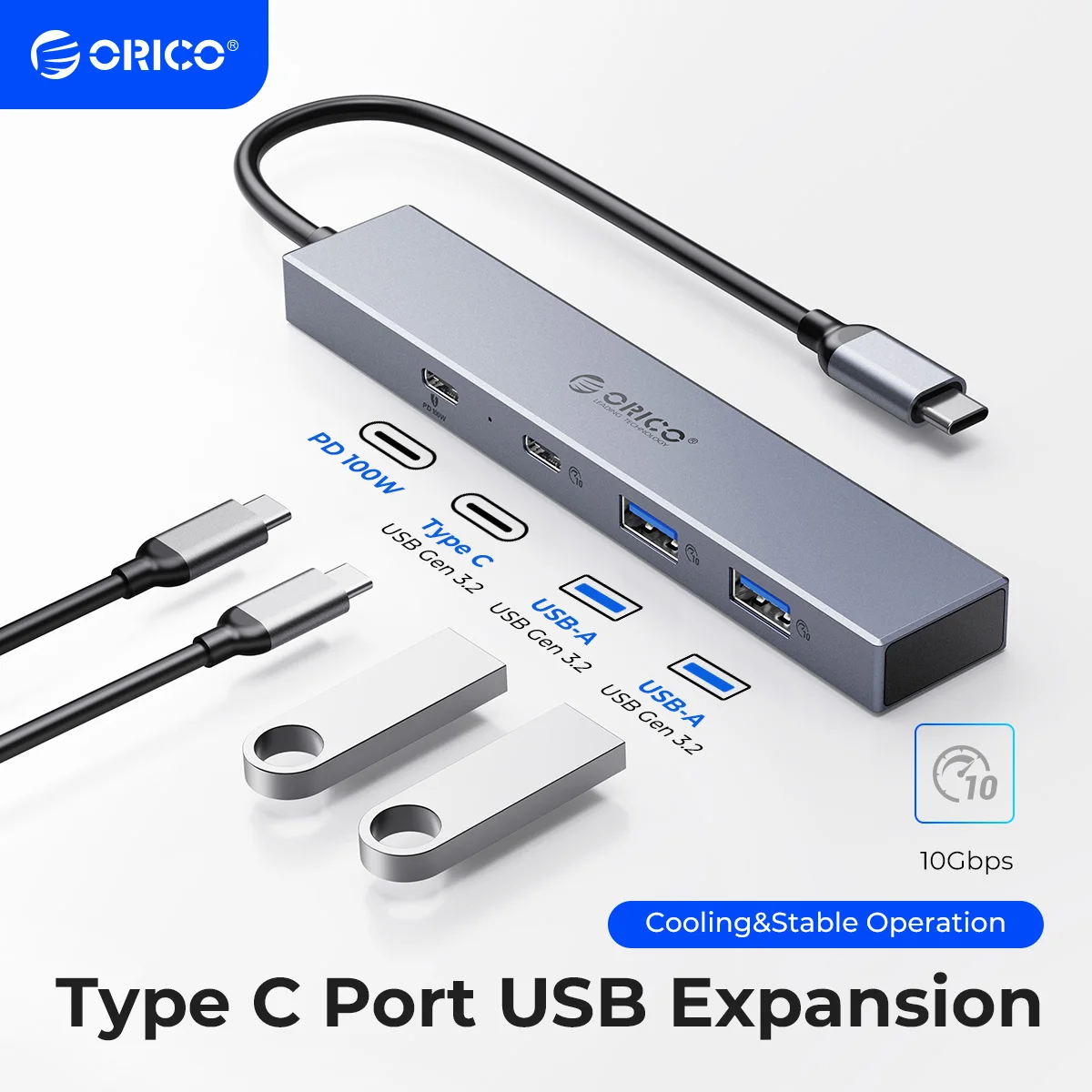 Orico-tipo c Hub Adaptador para Macbook pc Usb 3.2 10gbps Portas Pd100 sd tf Otg Splitter Acessórios de Computador
