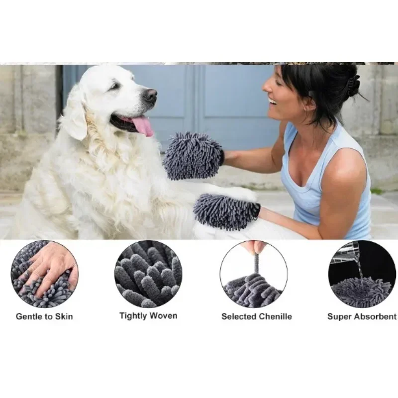 Pet Grooming Glove Quick Drying Dogs Paw Towel Chenille Microfiber Double Sided Dogs Grooming Mitt for Large Medium Small