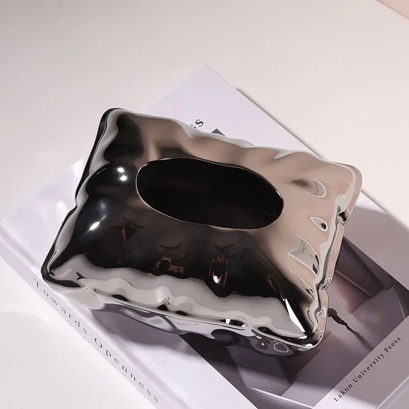Creative Abstract Thickened Ceramic Tissue Box Art Pleated Extractable Napkin Box Crafts Living Table Ornaments Home Decoration 4