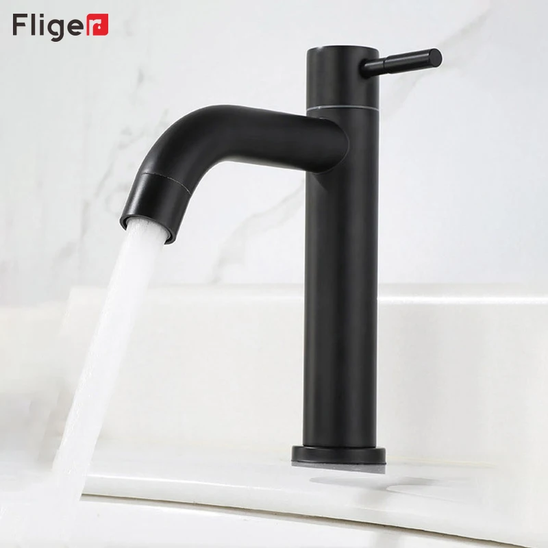 

Fliger Basin Faucets Black Bathroom Faucet Single Cold Water Tap Vanity Vessel Sinks Mixer Taps Grifos De Baño