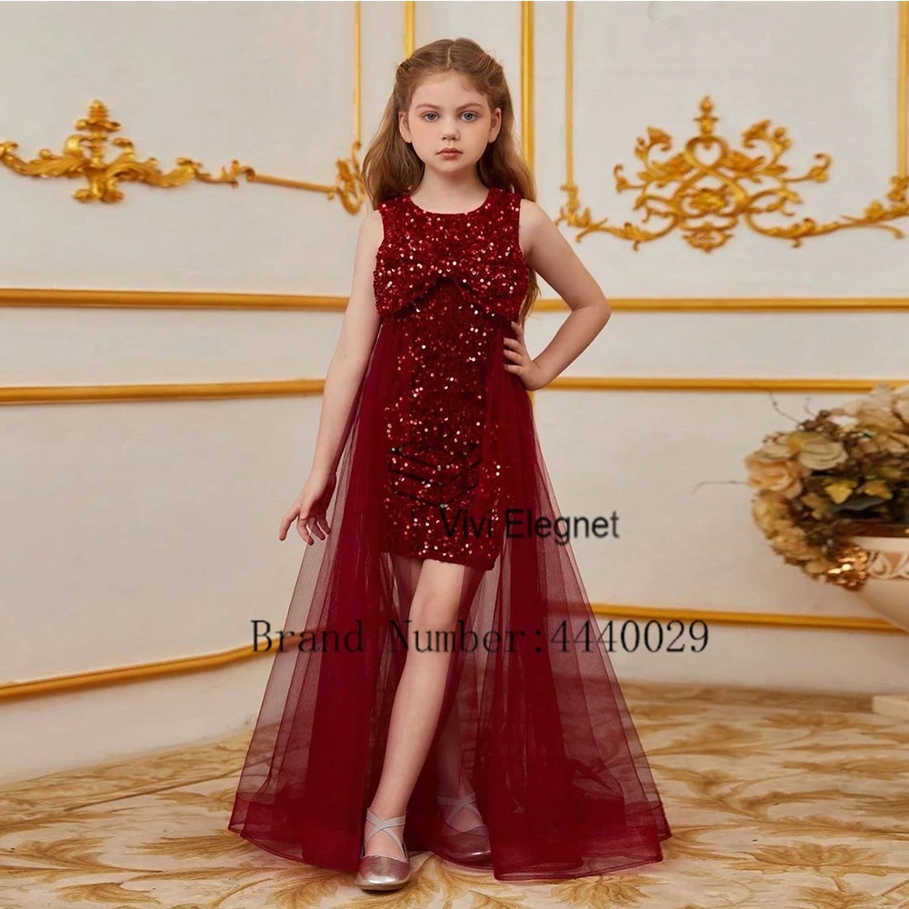 

Fashion Burgundy Flower Girls Dresses for Kids 2024 Spaghetti Straps Sleeveless Sequined Christmas Gowns Tulle فلور فتاة اللباس