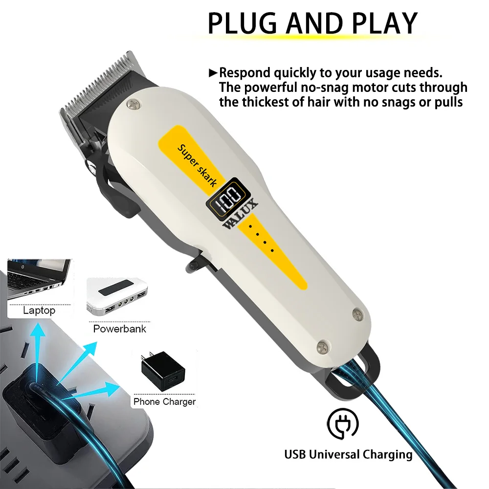 Tagliacapelli professionale per barbiere, batteria al litio, ricaricabile tramite USB, display LCD, rasoio per barba da uomo, per tagliare i capelli_voghion.com