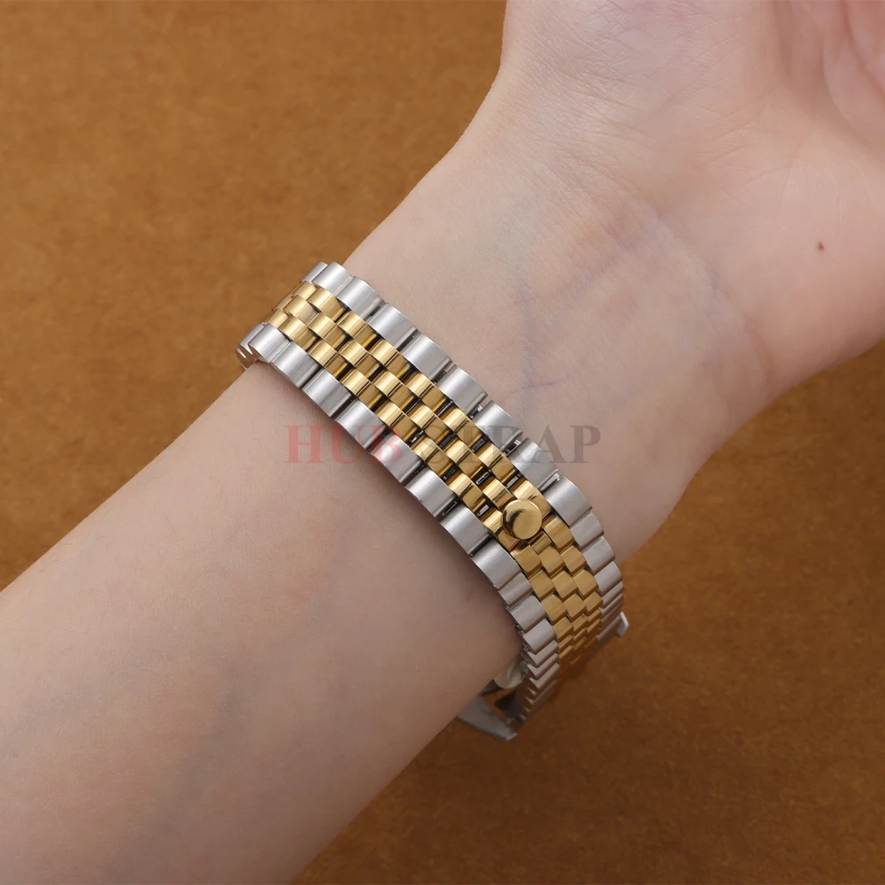 Solid Stainless Steel Curved End Watchband Strap for Jubilee Luxury Watches