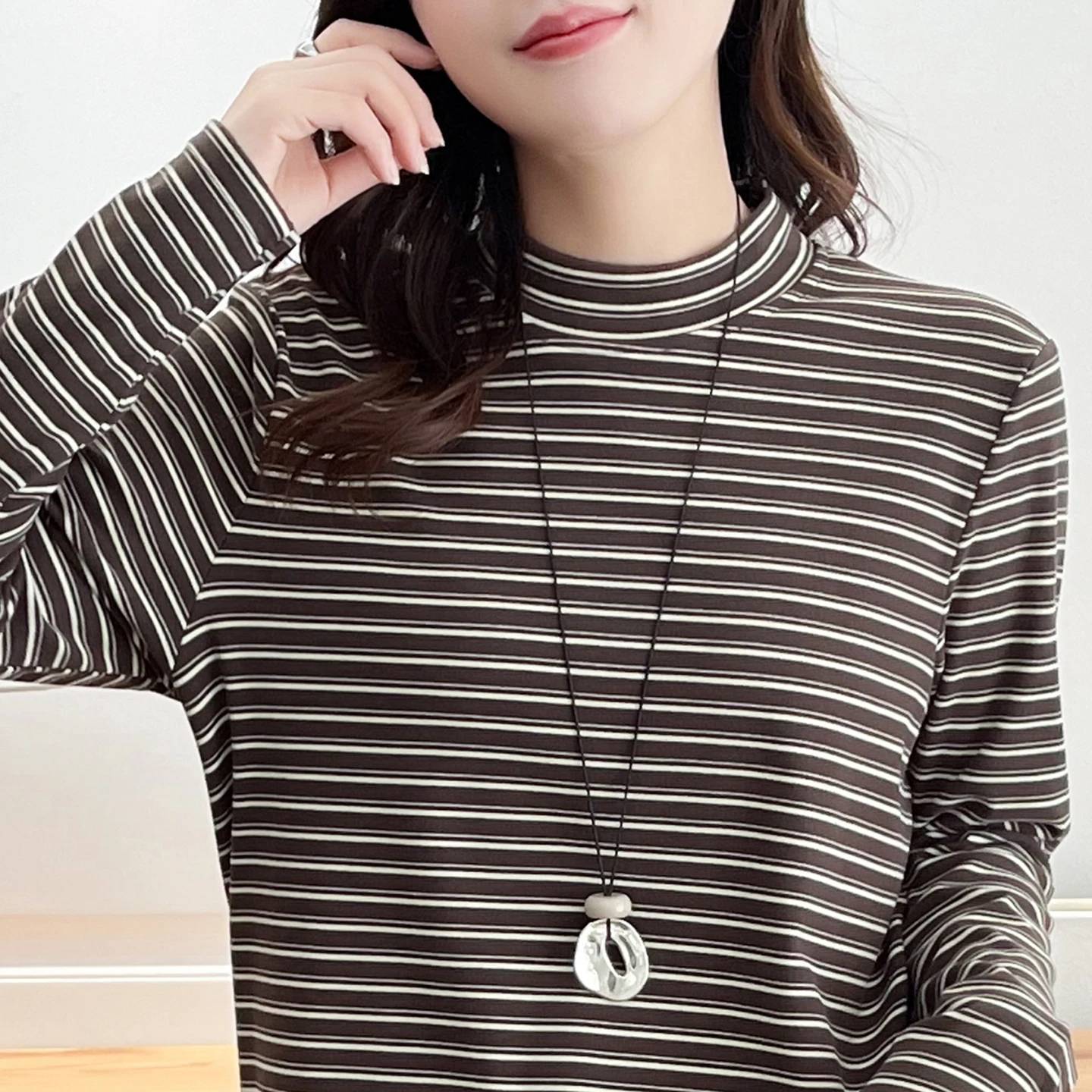 XXXXL Fashion Plus Size Women's T-Shirt Basic And Versatile Striped Cationic Tops In The Autumn And Winter Of 2025