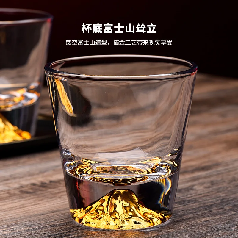 유리 위스키 유리 선물 상자 세트, 크리스탈 마운트 후지 컵, 나무 상자, 와인 세트, 창의적인 일본 와인 잔