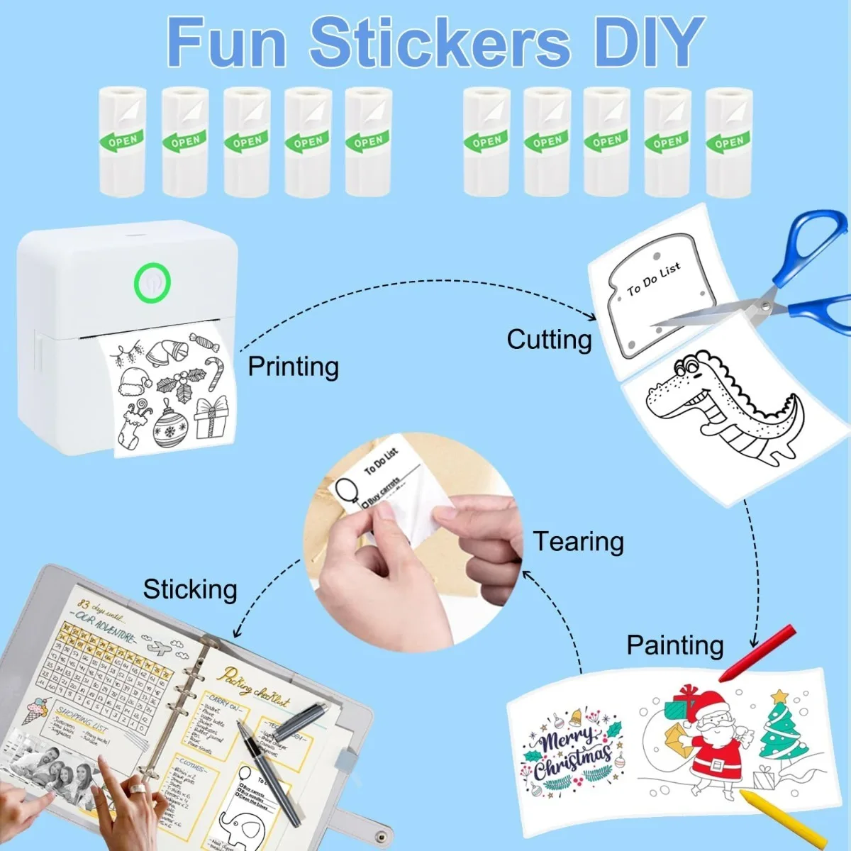 [Portable Mini Printer] Portable Thermal Mini Printer | Inkless Pocket Photo Printer for Pictures, Photos, Journals, DIY,57*25mm