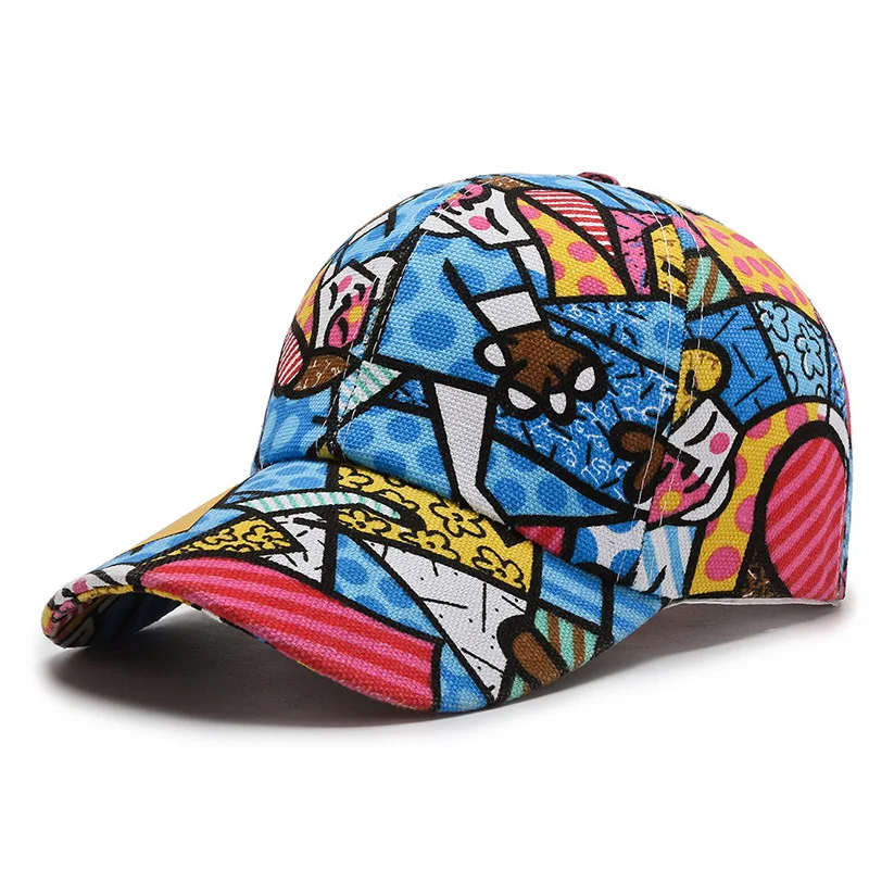 New Women Men Cartoon Print Baseball Caps Female Male Lip Four Seasons Faloral Visors Snapback Cap Hat For Women Men baseball flat cap Baseball Caps