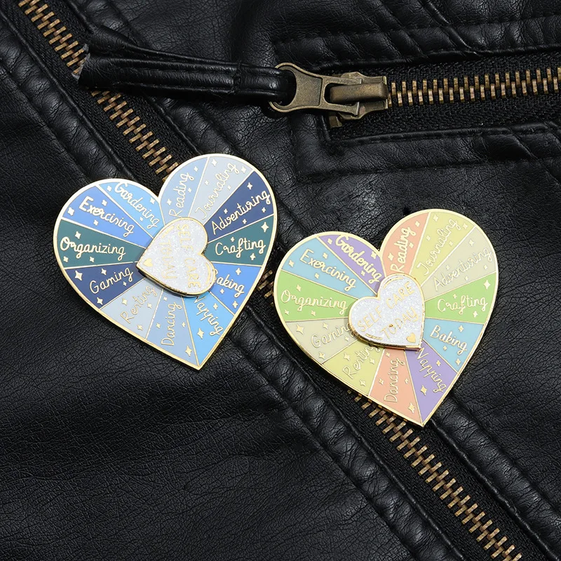 

Enamel Heart Rotation stiring metal design Badges Brooch Enamel Pins label Bag Backpack hat Jewelry gift cloth accessories DIY