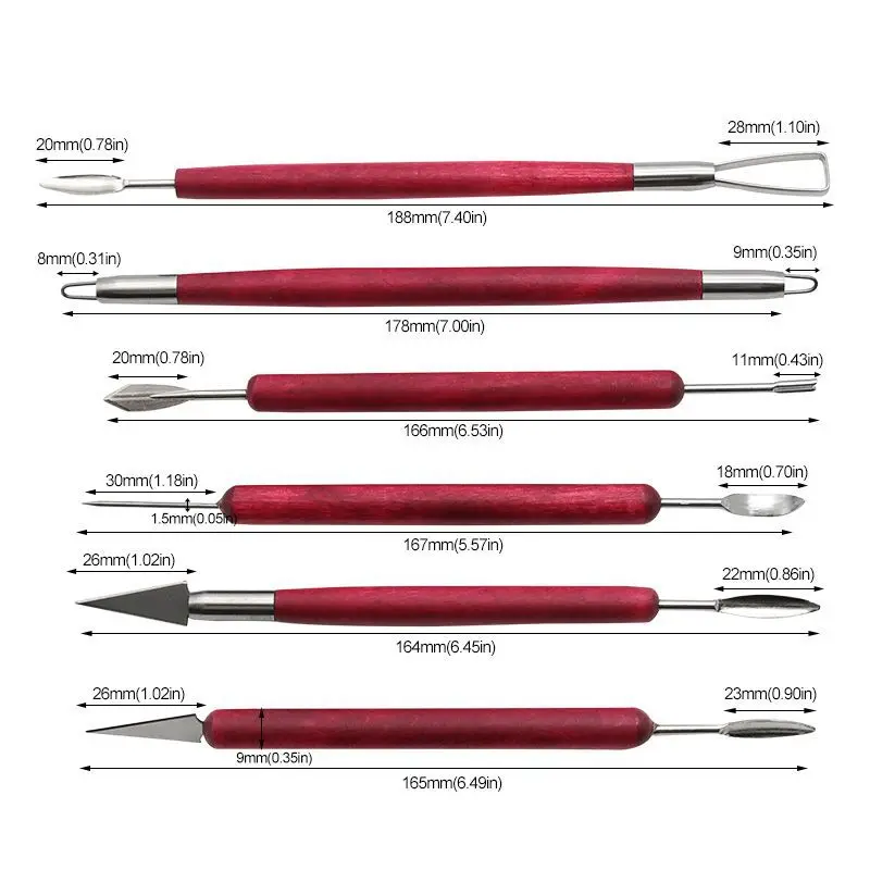 Mahogany Clay Sculpture Carving Knife 6 Piece Set