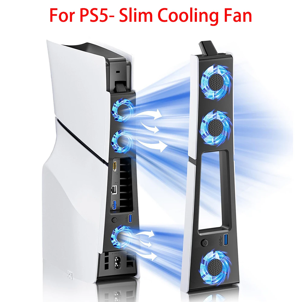 Silent Enhanced Cooling Fan for PS5 Slim Console(Digital/Disc) with LED Lights Efficient Cooling System for Playstation 5 Slim
