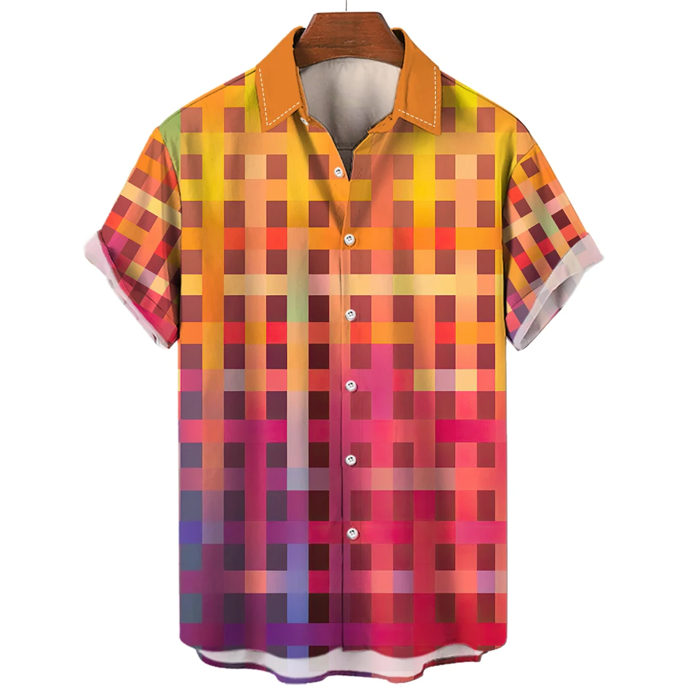 Hawaiian Rainbow Colorful Plaid Shirt For Man Oversized 3d