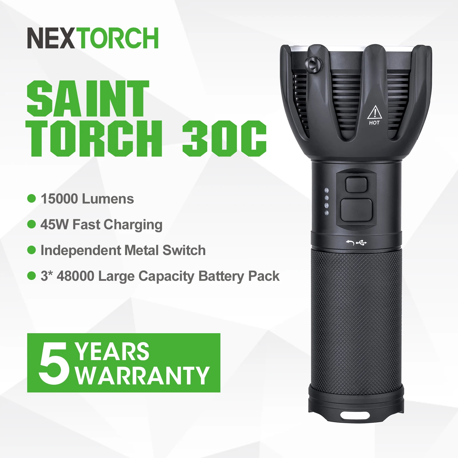 NEXTORCH ST30C Search Light 15000 Lumens Super High Performance Rechargeable Flashlight with Smart Sensor for Emergency