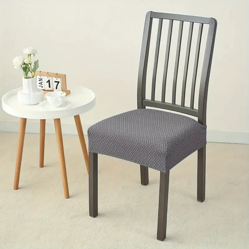 Stretch Jacquard Dining Chair Seat Cover - Solid Color, Removable & Anti-Dust