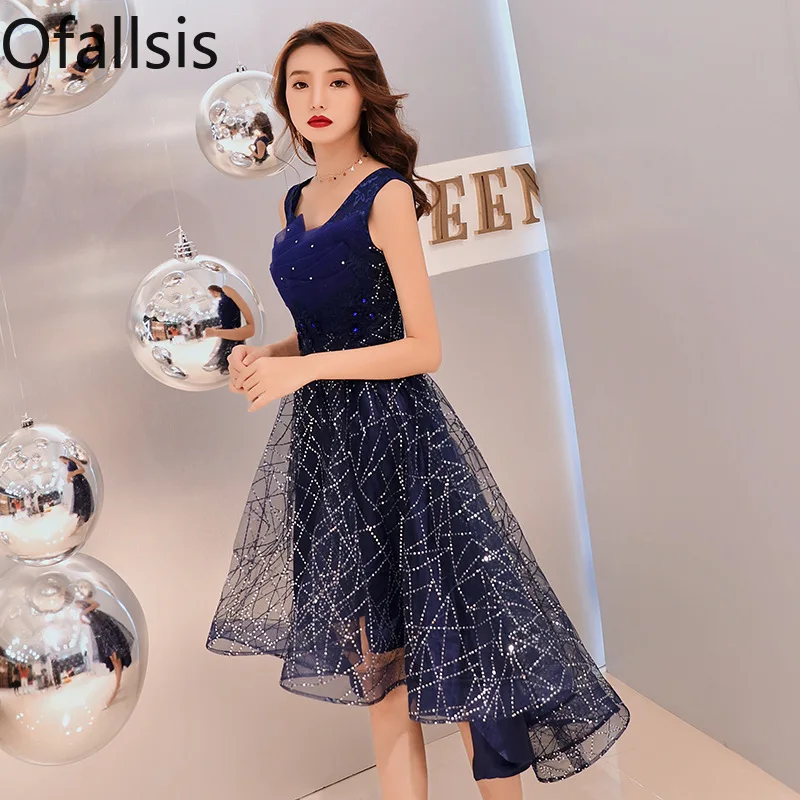 

Ofallsis V neck Host Evening Dress 2024 Summer New Vintage Short Front Long Back Elegant Forest Style Dresses Female Vestidos