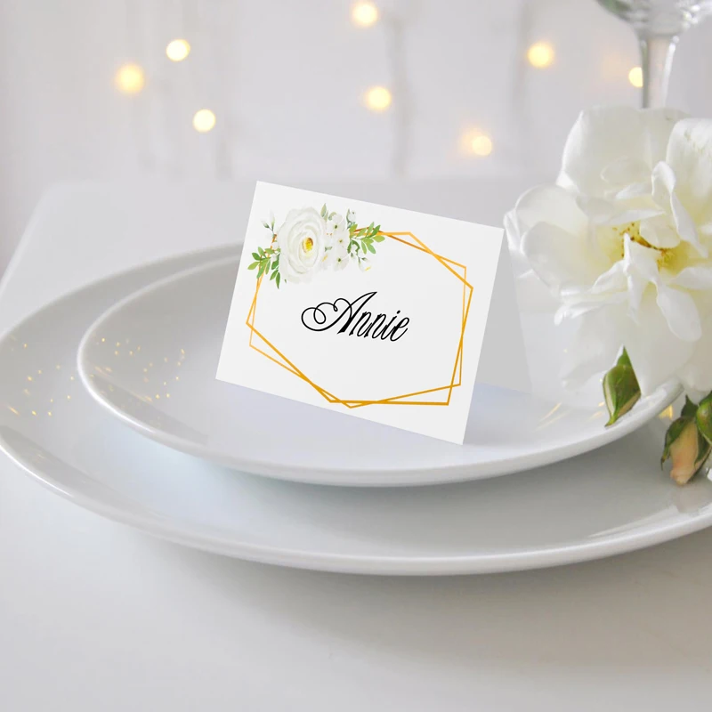 75Pcs Simple Table Numbers Card Greenery Eucalyptus Flower Golden Frame Place Cards for Wedding Party