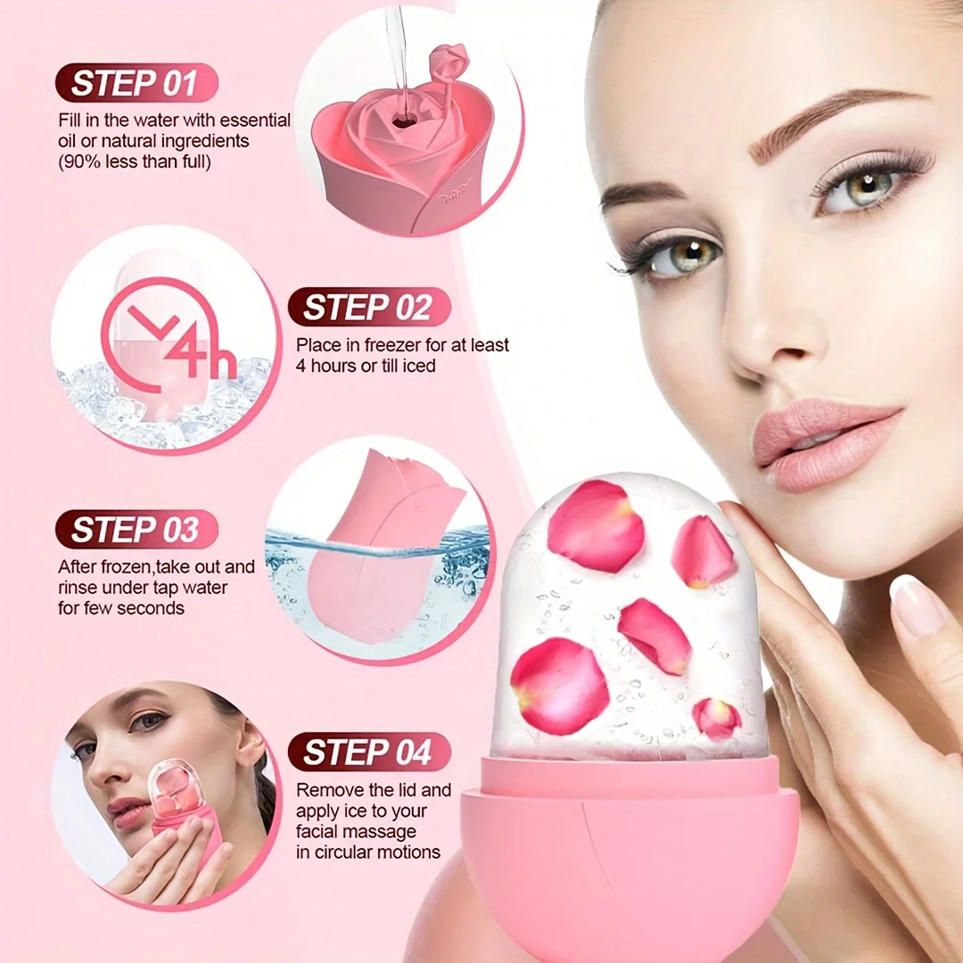 Ice Roller Massager for Face Eyes NeckNatural Skin Toning & Care Reusable Face Roller Silicone Mold for Cooling & Soothing Skin