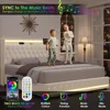 HIFIT Queen LED Bed Frame with Charging Station and 4 Storage Drawers, Velvet Upholstered Platform Bed with Handcrafted Crystal 3