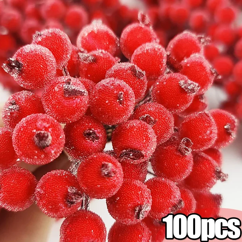 100/20 шт. искусственные матовые ягоды Падуба, двойная головка, мини-ягоды из пенопласта, тычинки цветов, искусственные цветы, украшение для рождественской вечеринки