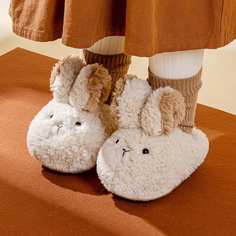 Pantofole da bambina e ragazzi, in peluche, in cotone, per bambini, invernali, foderate, morbide, con cartone animato, coniglio, antiscivolo, per la casa, per interni e bambini