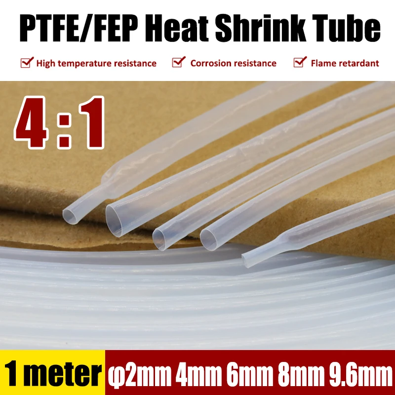 절연 케이블 와이어 열수축 튜브, 투명 열수축 튜브, 4:1 PTFE/FEP 열 케이블 슬리브, 직경 2mm, 4mm, 6mm, 8mm, 9.6mm, 1m
