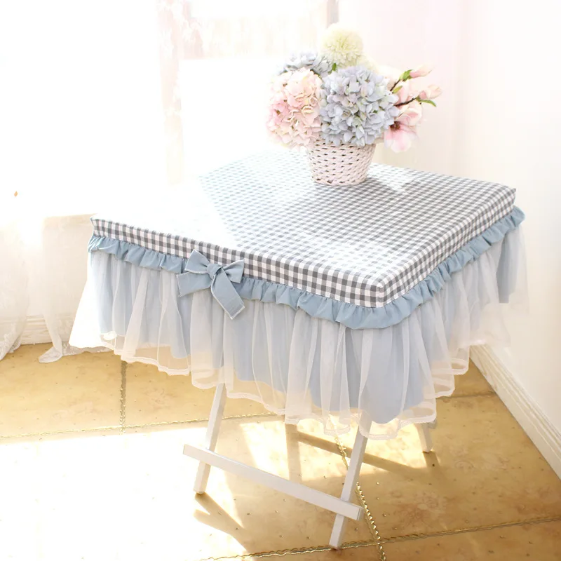 Mustard green plaid lace pastoral fabric pure cotton square tablecloth tablecloth tablecloth - Image 3