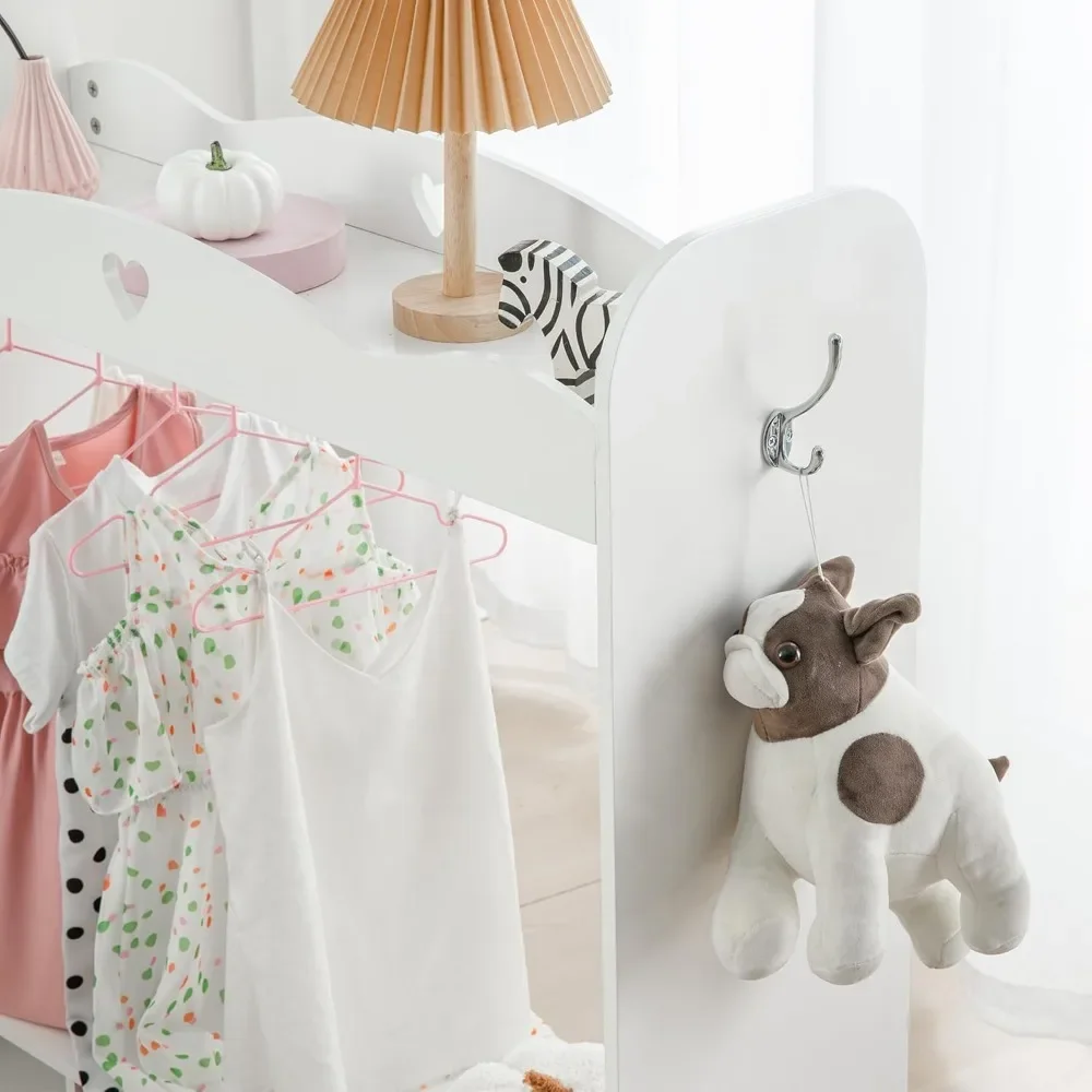 Kids Armoire Dress-Up Closet w/Mirror,Open Hanging Wardrobe w/Clothes Rack,Toddlers Pretend Play Costume Storage Dresser 6