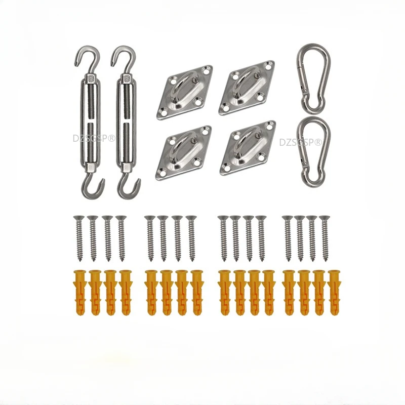 Hook Diamond Buckle Tensioner Sunshade Net Flower Basket Screw Stainless Steel Four Corner Sunshade Sail Accessory Spring