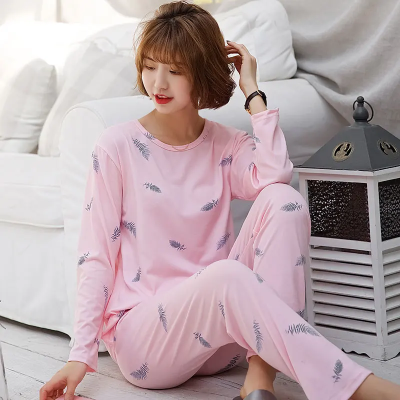  Women Pajamas Sets Spring Autumn Carton Women Long Sleeve Sleepwear Suit Cute Big Girls Homewear Gift for Female Sleepwear Suit 