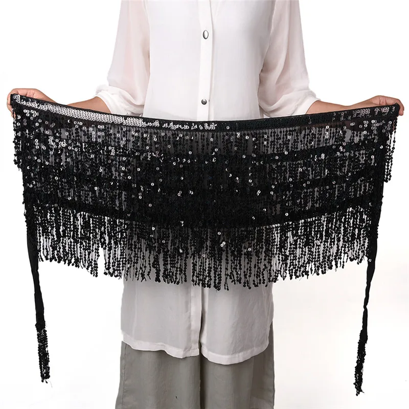 1PC Exquisite Belly Dance Costume Sequin Tassel Fringe Hip Scarf Belt Waist Wrap Skirt