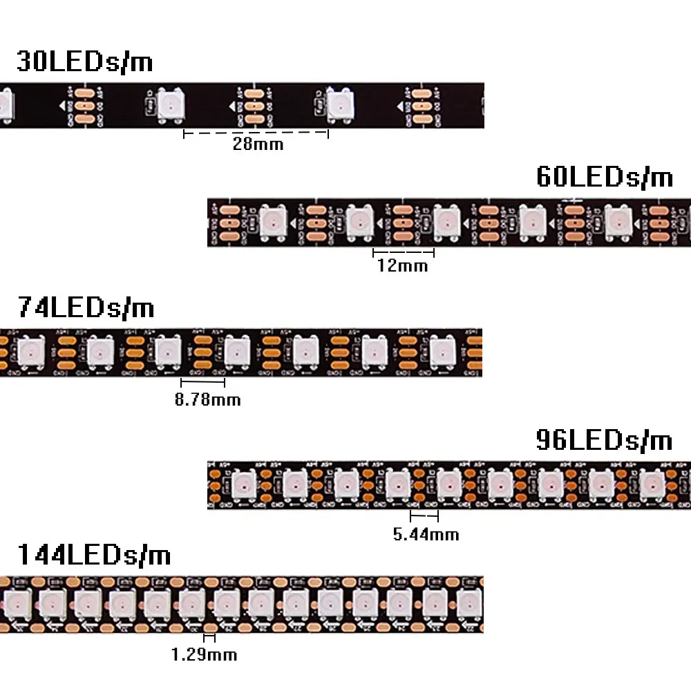 WS2812B WS2812 Digital Flexible Individually Addressable Pixel Led Strip RGB LED Strip 30/60/74/96/144Pixels/Leds/M Tape Light